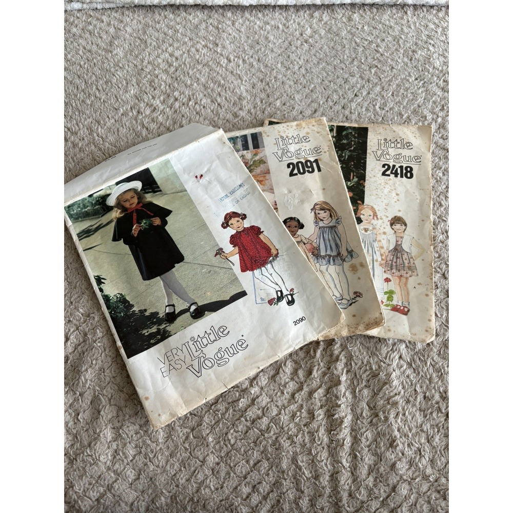 Vintage 70's 80's  Little Vogue Patterns for Girls Various Sizes 2,3,4 Lot Of 3
